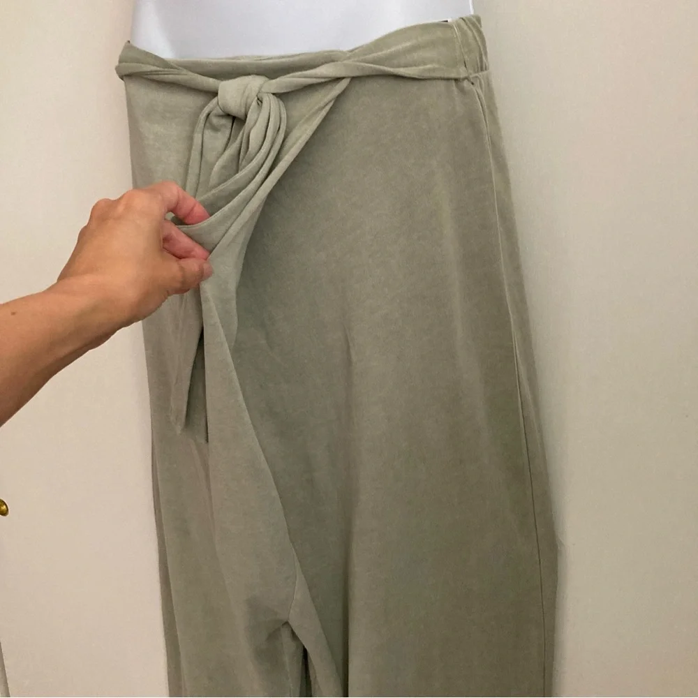 Zara Green Tie Waist Draped Drop Crotch 100% Cotton Harem Style Pants, NWT Sz M